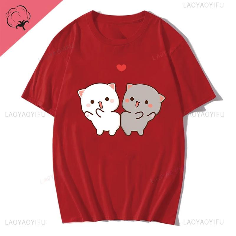 Couple Shirts Kawaii Cute BuBu Panda Going To Sleep with DuDu Bear Graphic Tshirt Funny Cotton Unisex Clothes Lovers' Clothes