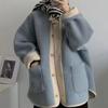 Winter Women's Thick Contrasting Retro Lamb Fur Coat Loose Round Neck Mid Length Cardigan Coats