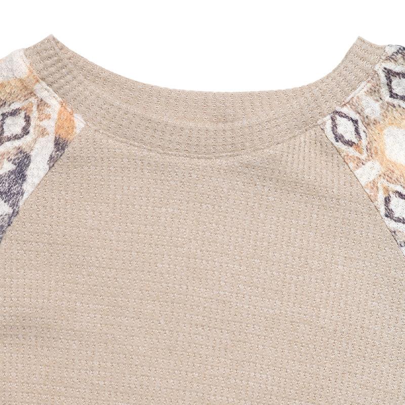 YYFS Women's Fashion Casual Spring Autumn Rhombus Print Long Sleeve O-Neck Blouses & Shirts