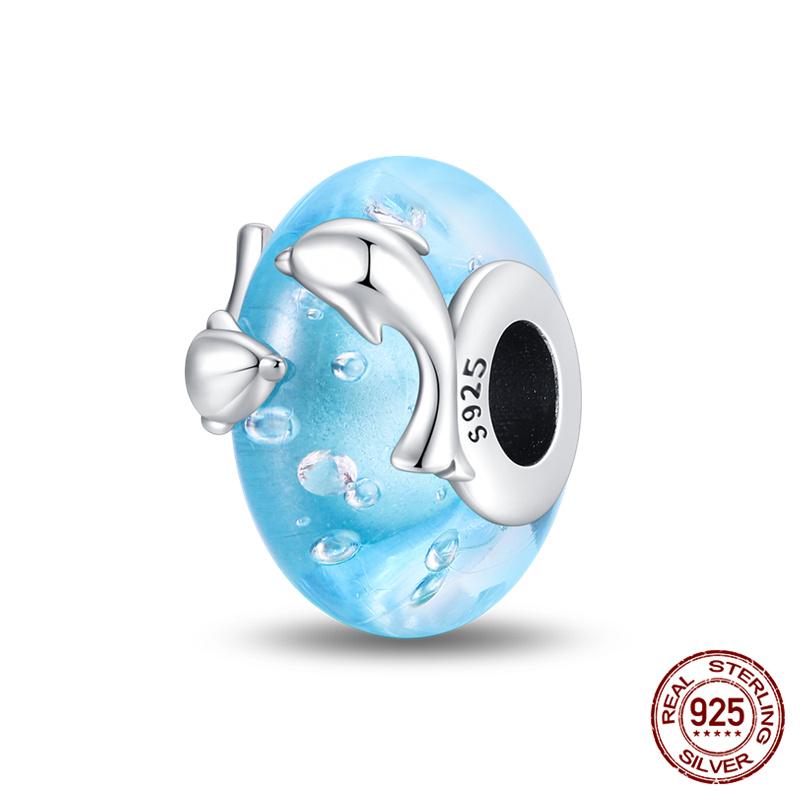 Compatible With Charm Bead Charms Ideal For Authentic Bracelets With 3mm Bracelets Diy Sea Blue Glass Bead Charms Copper Jewellery Making Ideal For Wo