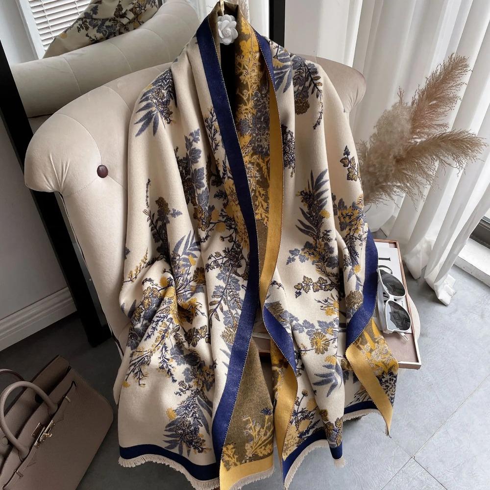 Winter Women Scarf Floral Pattern Thick Warm Cashmere Pashmina Shawls Lady Wraps Bufanda Soft Fashion Blanket Stoles