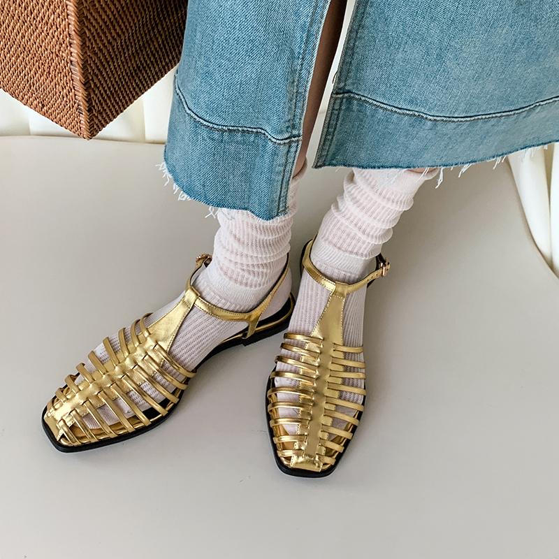 Fashion 2025 New Size 34-40 Women Flats Sandals Fashion Summer Shoes Real Leather Casual Sexy Round Toe Party Daily Dress Sandals Women