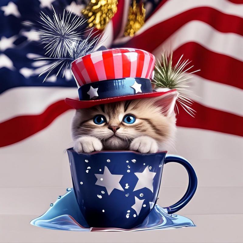 Patriotic Cat Independence Day Acrylic Tree Ornament