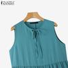 ZANZEA Women Lace Up Round Neck Summer Casual Sleeveless Dress
