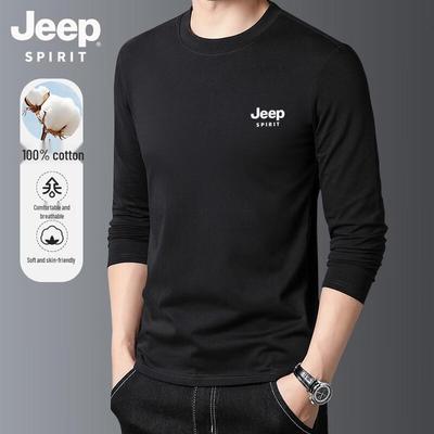 JEEP SPIRIT Men's Pure Cotton Long Sleeve Round Neck T-Shirt
