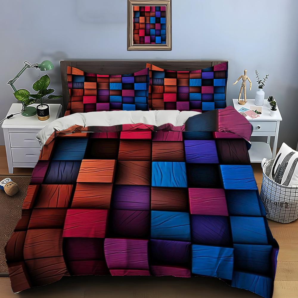 3D Honeycomb Square Gradient Color Print Bedding Set Duvet Cover 1 Duvet Cover 2 Pillowcases Adult And Kids Bedding Set Luxury