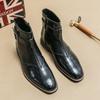 Fashion New Brown Men Boots Zipper Stone Pattern Black Round Toe Business Short Boots for Men Size 38-46  Mens Boots