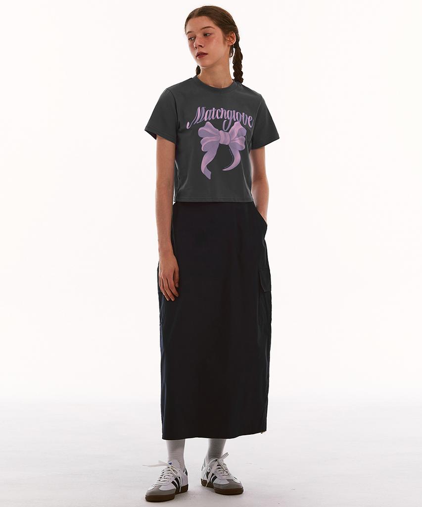 MATCHGLOBE Big Ribbon Crop Top (Dark Gray)