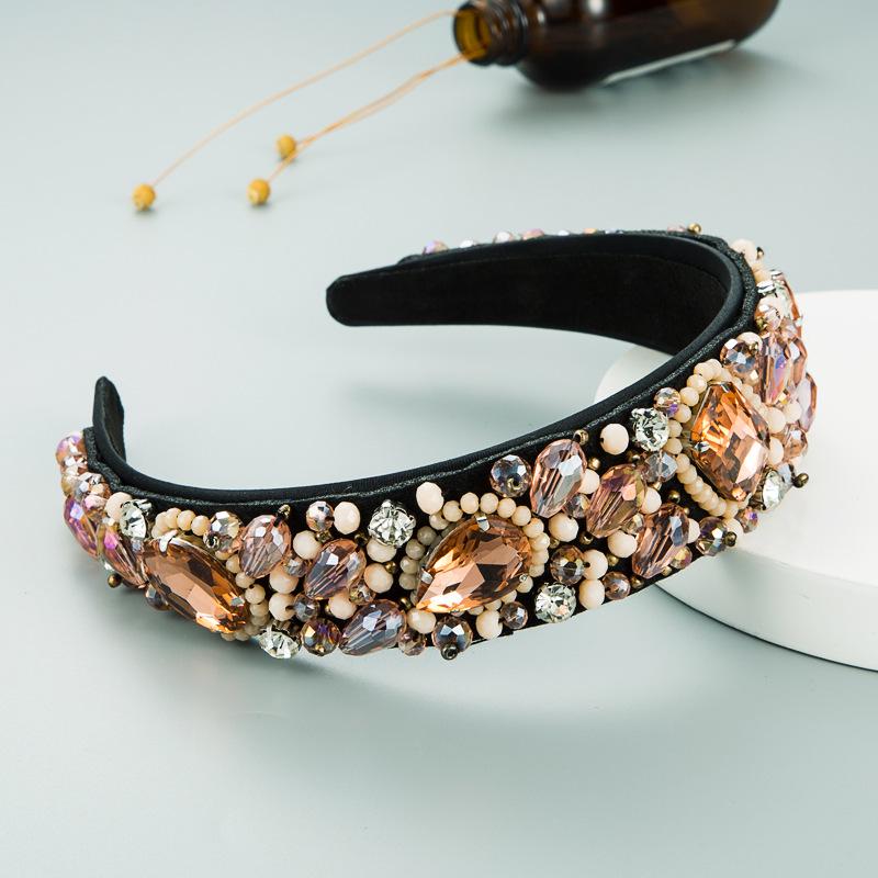 

Geometric Glass Crystal Fabric Headband: European & American Fashion Accessory for Party & Catwalk рожевий