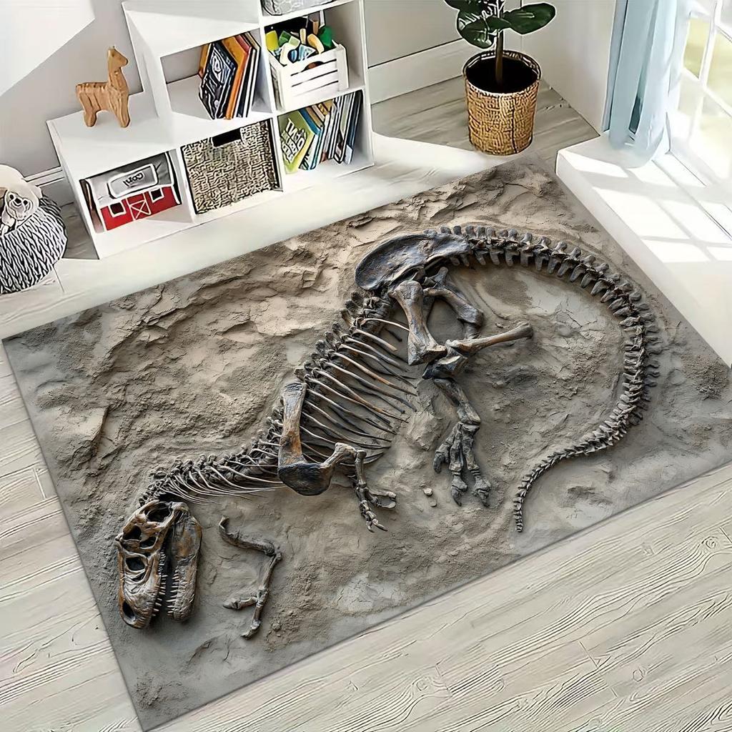 Ancient Creatures Dinosaur Ammonite Fossil Art Rug for Bedroom Living Room Sofa Home Doormat Decor,Large Kids Non-slip Floor Mat