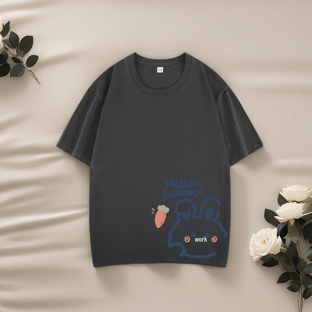 Heavyweight 220g Children's Combed Cotton Cartoon T-Shirt - Short Sleeve, Casual Trendy Top for Boys and Girls