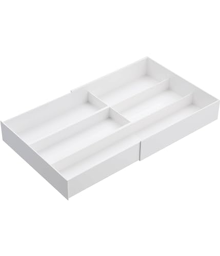 Yamazaki (Yamazaki Industries) Extendable & Sliding Cutlery Tray, White, Approx. W25 X D24.6~45 X H5.7cm, Tower Series, Drawer Cutlery Storage, Extend