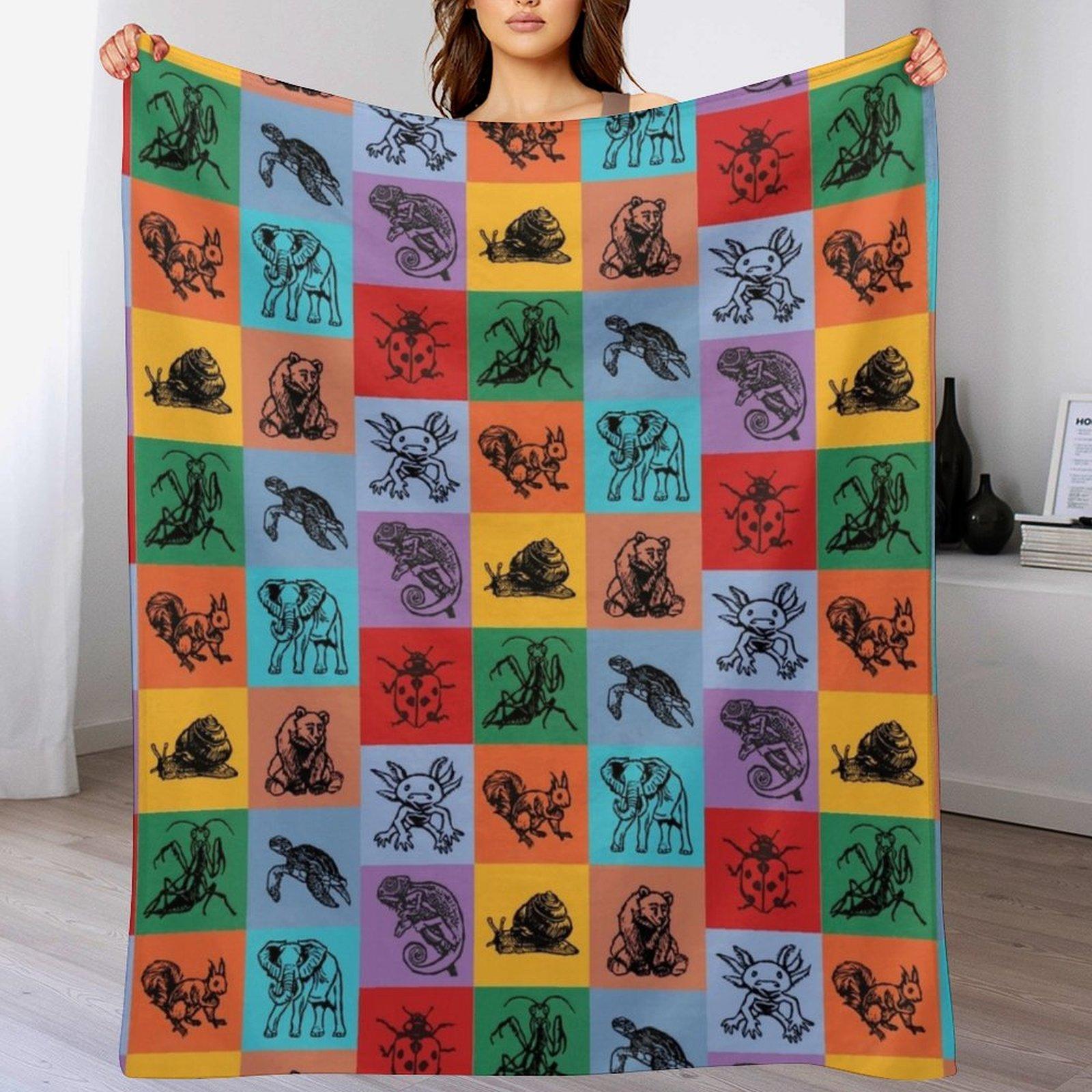 animals patchwork Throw Blanket Machine Washable Soft Warm Blanket 102x76cm(40x30in)