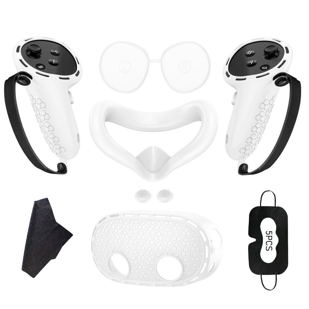 Ensemble de housses en silicone compatible avec les accessoires Meta Quest 3S, Housse faciale de protection, Poignées de manette, Cache-tête avant et Cache-objectif