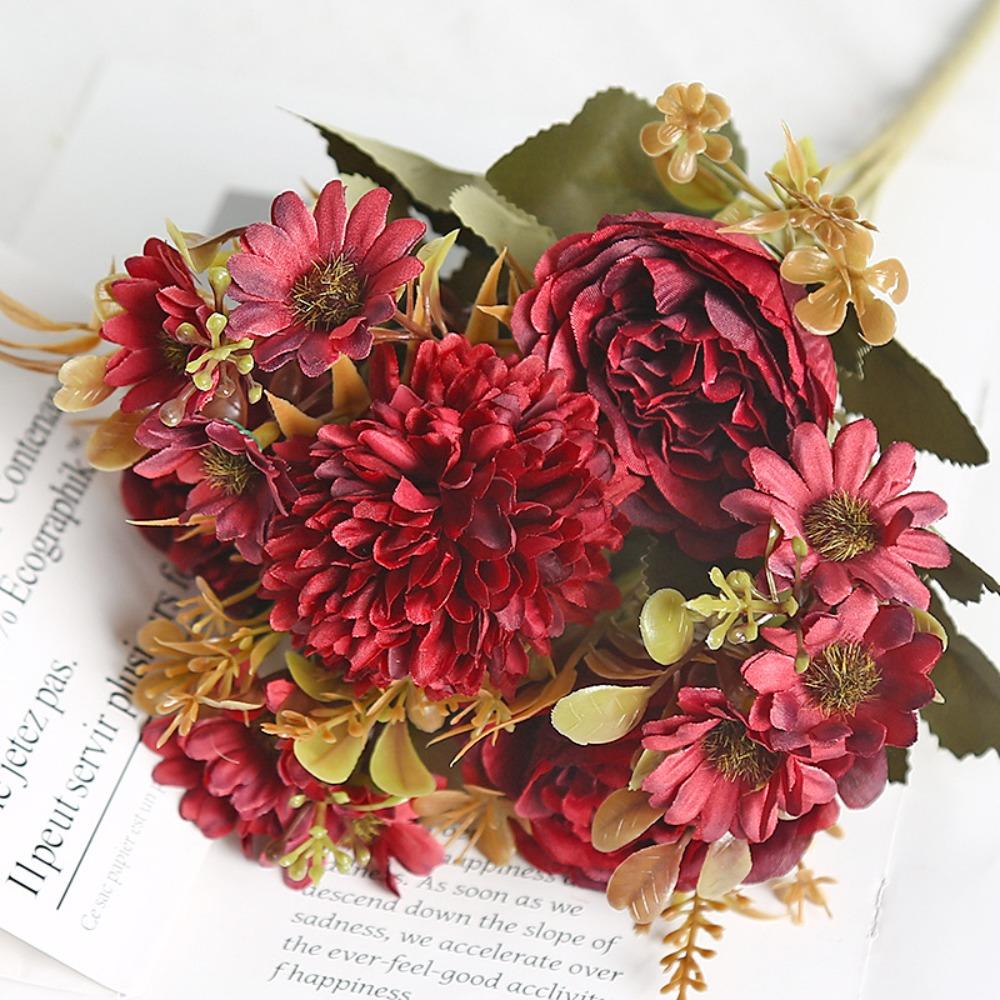 Peonies Design Simulated Flowers Landscape Colorful European Style Peonies Terrain Model Scenery Model Brides Holding Flowers