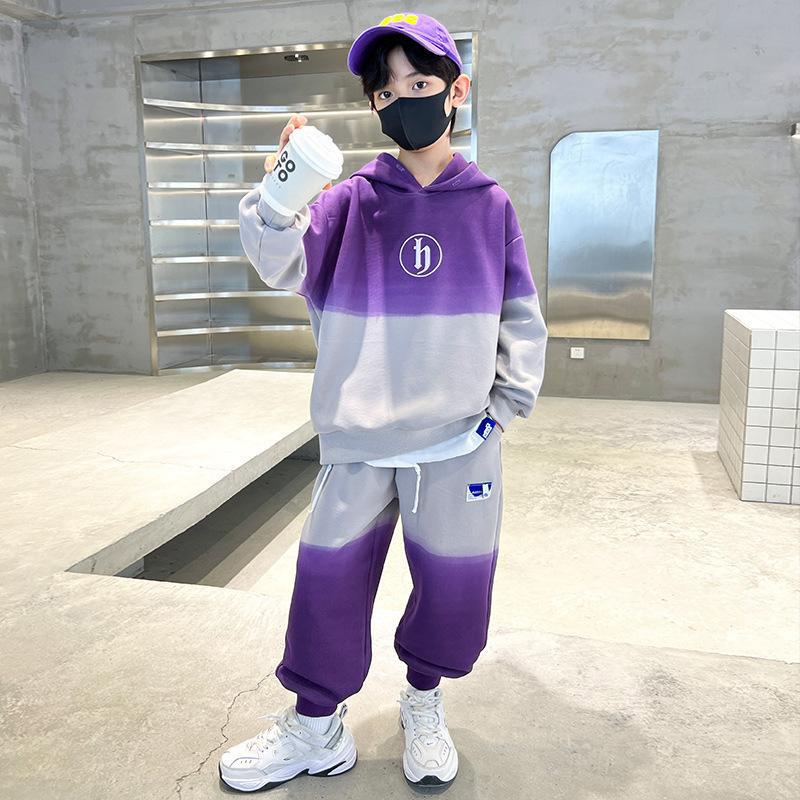Automne Enfants Garçon Sweat-shirts à Capuche Ensemble Vêtements Adolescentes Dégradé Sweat-shirts à Capuche Pull Haut et Pantalon Costume 2 Pièces Survêtements