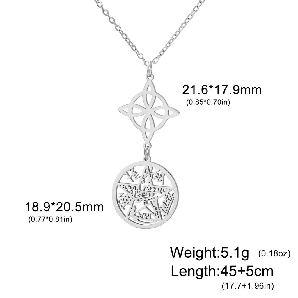 Jeshayuan Witchcraft Pentagram Necklace Women Stainless Steel Tetragrammaton Necklace Long Sweater Box Chain Necklaces Jewelry