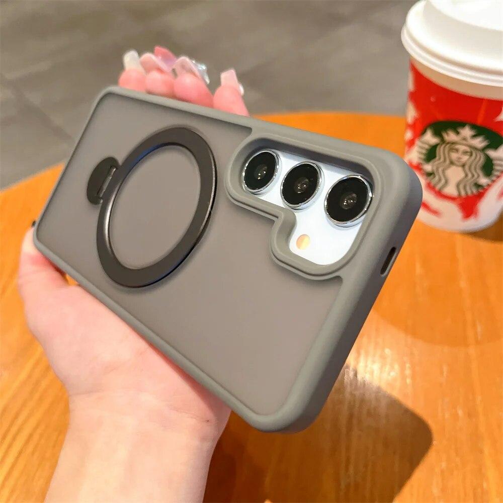 Magsafe Bracket Case for Samsung S24 Ultra S24 Plus S23 Ultra Magnetic Holder Cover for Galaxy S24 Matte Transparent Hard Cover