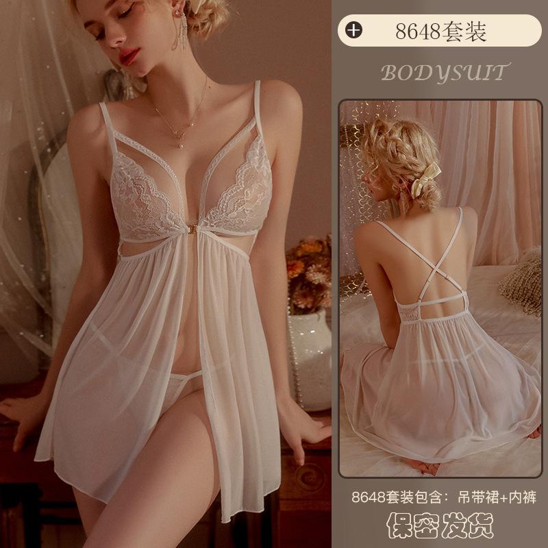 Erotic Underwear, Sexy halter lace Seductive nightdress, Hot Cut-out see-through pajamas, uniforms wholesale 8648