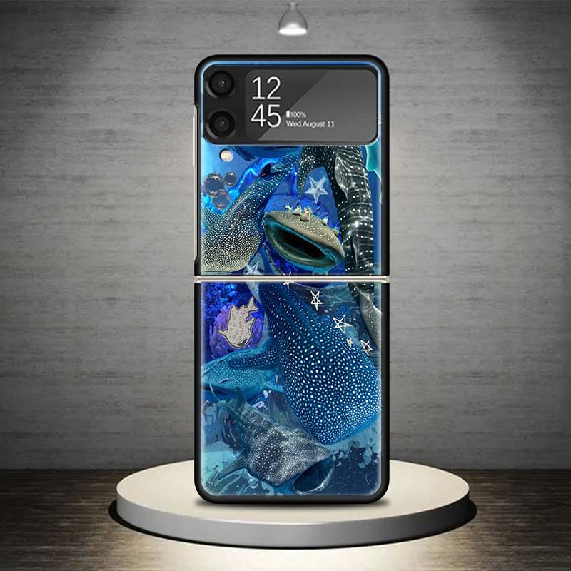 Ocean Whale Shark Phone Case For Samsung Galaxy Z Flip 7 6 5 4 3 5G Shockproof Cover Z Flip7 Flip6 ZFlip5 Flip3 Flip4 Luxury She