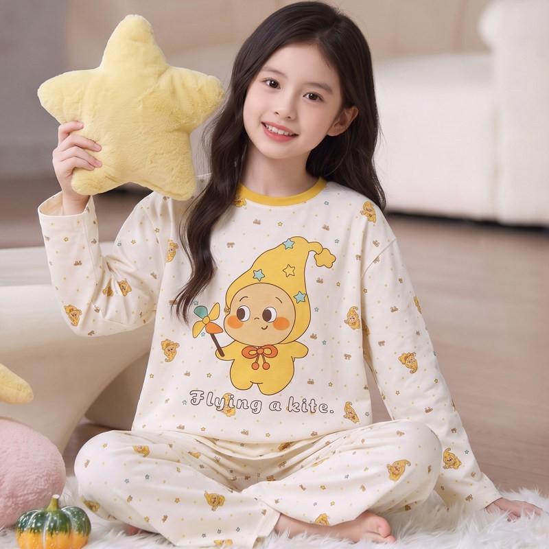 100% Cotton Girls Long Sleeve Pajama Set Princess Style Thin Sleepwear Kids Ages 8
