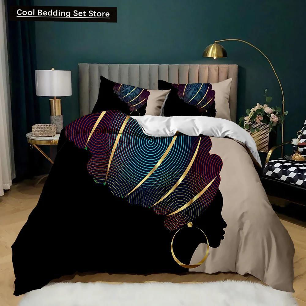 African Woman Duvet Cover Set African Stripe Twin Bedding Set Ethnic Afro Traditional Exotic Queen King Polyester Qulit Cover