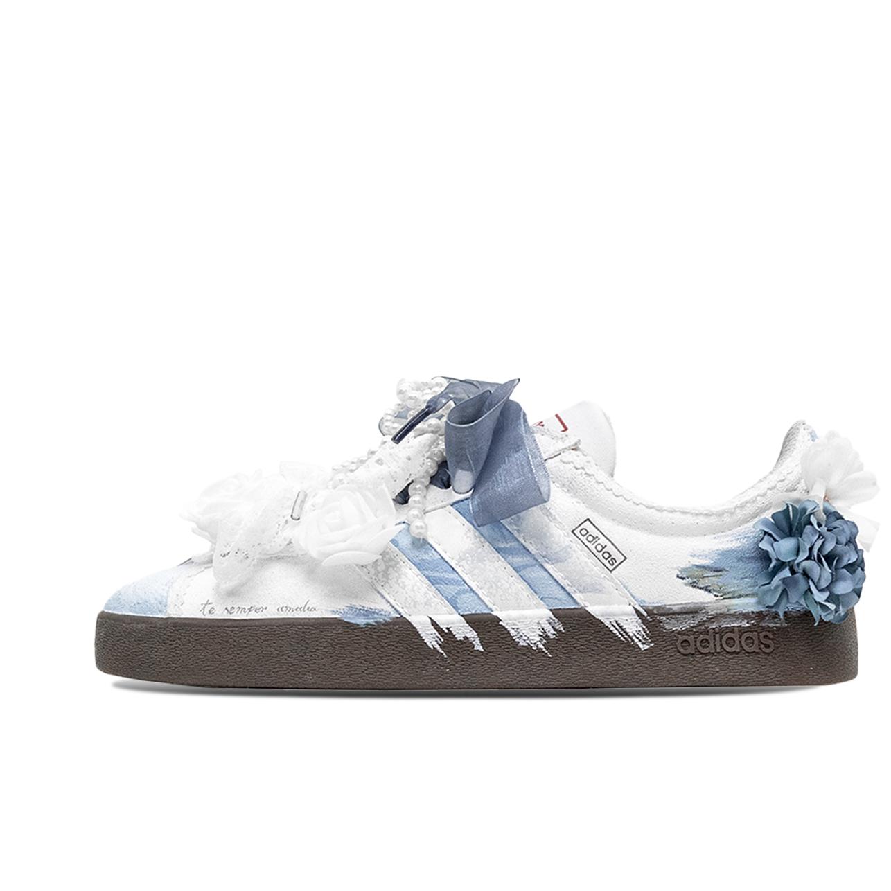 

Adidas VL COURT 2.0 Prayer Flower Trust Slip Resistant Cushioning Low top Skateboard Shoes Unisex Blue Brown HQ1802(Team821-) 35⅔