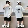 Boys' Cartoon Print Pure Cotton Polo Shirt Set – Short Sleeve, Stand Collar, Sizes 6-12.