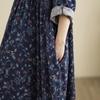 DIMANAF 2025 Damen Übergröße Frühling Langes Kleid Locker Basic Druck Vintage Lässig Floral Oversize Langarm Maxi