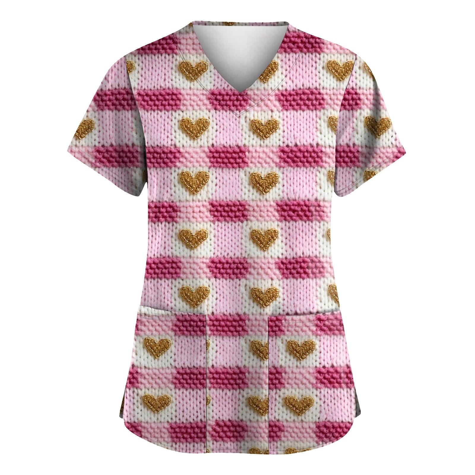 

С Днем святого Валентина, женская мода, V-образный вырез, короткий рукав, рабочая одежда с карманами XXL киноварь