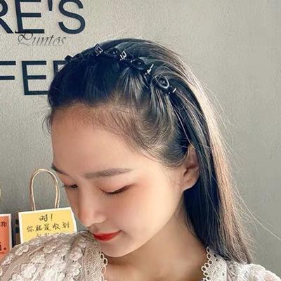 2Pcs Women Headband with Clips Double Layer Design Anti-slip Hairband Bang Braided Hair Hoop Hair Accessories