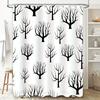 Artistic Bathroom Decor: Black Tree Pattern Shower Curtain Set for Bathtub or Kitchen with Metal Rods Modern Home Accessories In