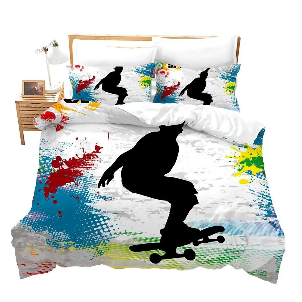 Dospívající Skateboard Povlak na peřinu Chlapci Hipster Graffiti Styl Potahy na přikrývku Děti Extrémní Sporty Téma Cool Skate Ložní souprava