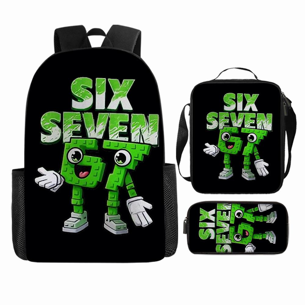 Large Capacity Schoolbag with Shoulder Strap; Student Three-piece Pencil Case Set
