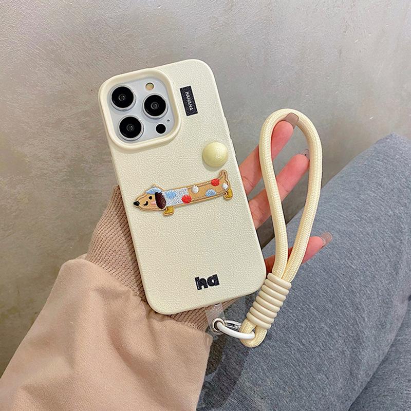 Lychee Pattern Sausage Dog Suitable for Apple 16promax Mobile Phone Case Iphone15pro with Lanyard 14/13mini