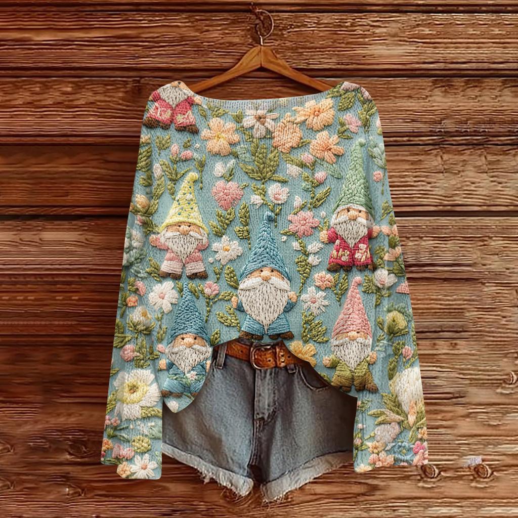 Ladies' Fashionable Casual Long Sleeved Christmas Printed Round Neck Knitted Yarn