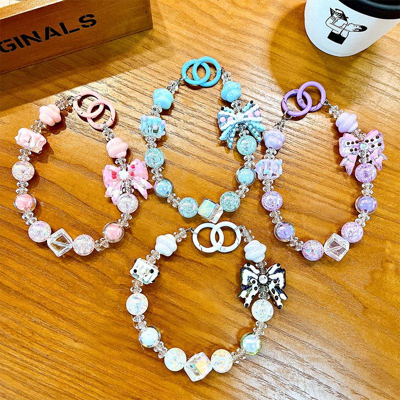 Fashion Sweet Bow Pearl Beads For Mobile Phone Chain Hand Painted Beads DIY Beaded Jewelry Pendant Bag Charm