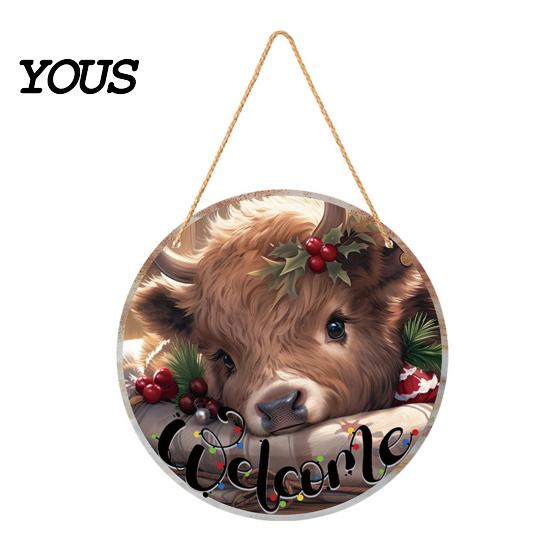 Rustic Christmas Wall Art Hanging Sign, Round Wooden Welcome Cute Dog Gingerbread Retro Holiday Wood Plaque Man Sign for Front Door Porch Decor