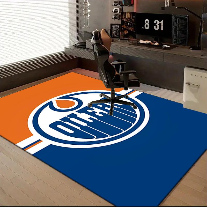 Energetic Oilers Team Spirit Floor Mat for Living Room, Game Rooms, Office, Bedroom, Office Floor Mat Playful Design, Christmas Fan Gifts