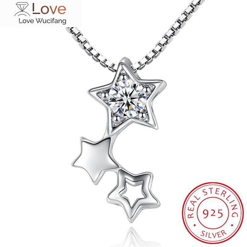 

925 стерлингового серебра ослепительная кубический цирконий звезда кулон ожерелье для женщин чокер свадебные украшения S-N456