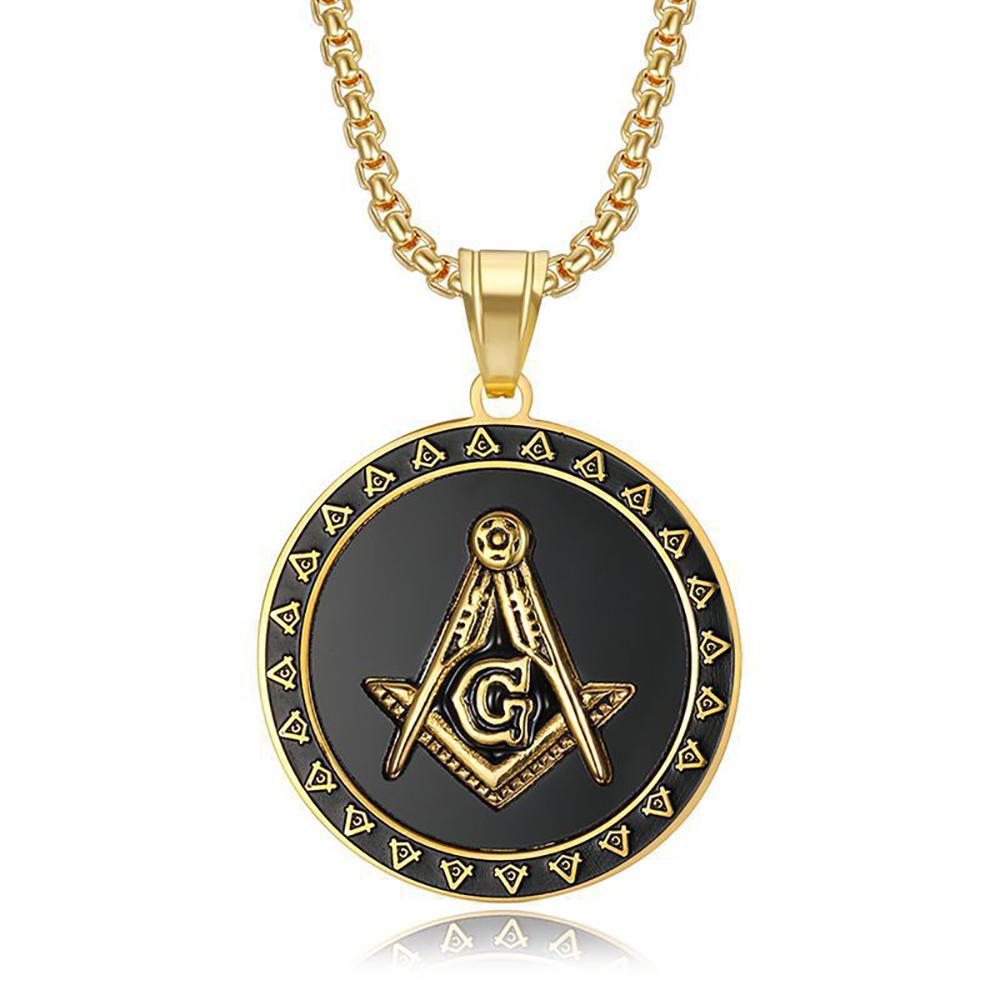 

Hip Hop Masonic Mason Round Pendants Gold Color Stainless Steel Freemasonry Free-mason Necklace for Men Women Jewelry Gift 2025 68cm
