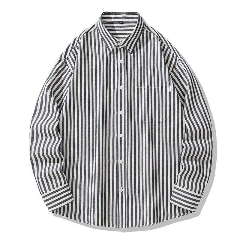

Мужская полосатая рубашка Мужская рубашка с длинным рукавом Осенний тренд Свободная повседневная мужская рубашка 4XL чёрный