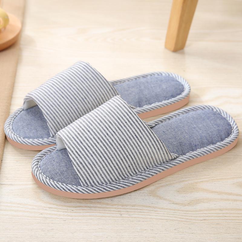 Gestreifte Leinen Hausschuhe - Vier Jahreszeiten Indoor Baumwolle Herren & Damen Dicke Sohle Hausschuhe