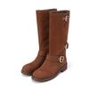 Women Nubuck Leather Velcro Half Rider Boots Brown 3cm Bbi843br