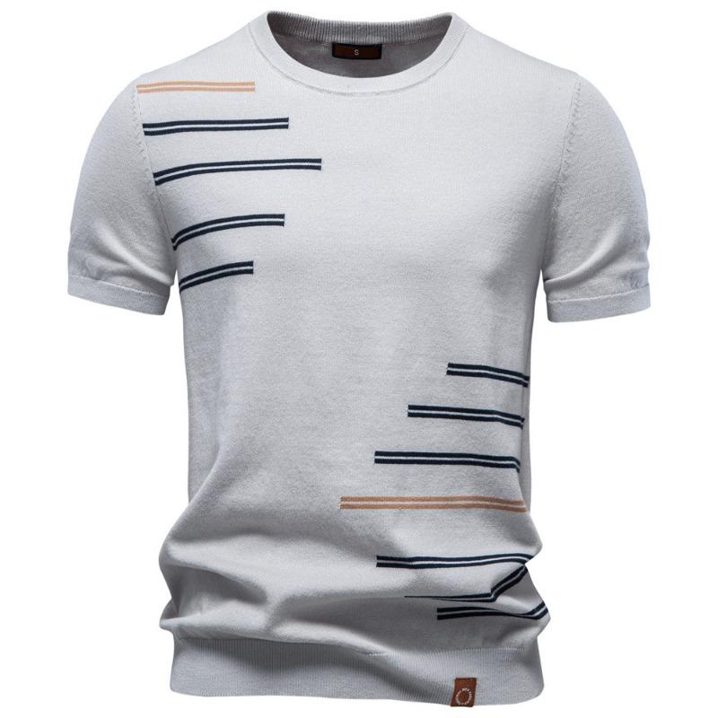Men s Striped Patchwork Short Sleeve Knit T-Shirt S