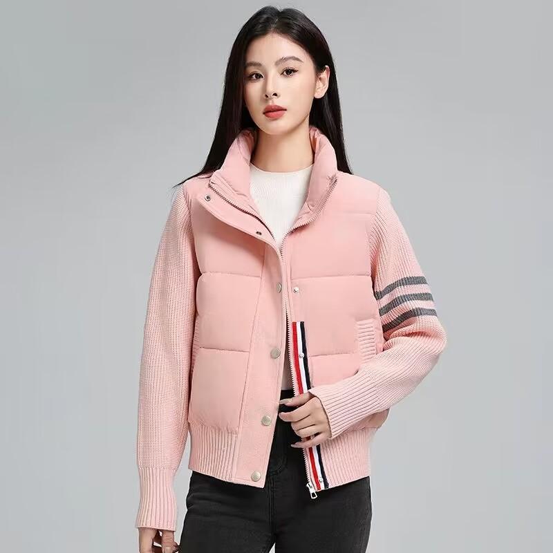 Knitted stand-up collar splicing cotton-padded clothes women's short high-end new fashion cotton-padded clothes splicing warm cotton-padded jackets