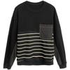 Spring and Autumn Men's Fashion Simple Round Neck Spliced Stripe Long Sleeve Loose Casual Thin Versatile Sweater T-shirt