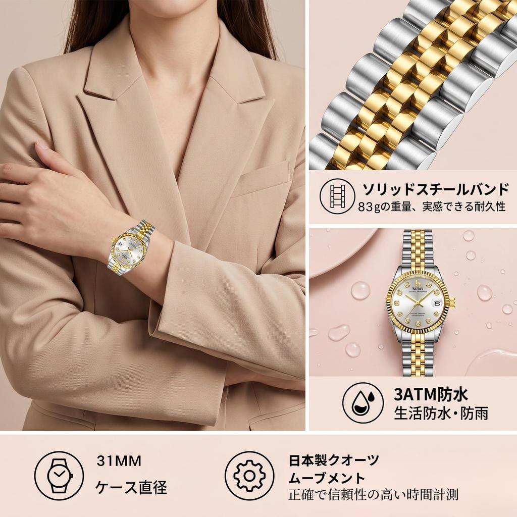BUREI Women's Analog Waterproof Quartz Watch - Popular and Simple Design