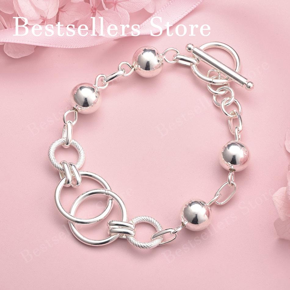 925 sterling silver 8-inch smooth bead bracelet, fashionable women's wedding party jewelry accessories
