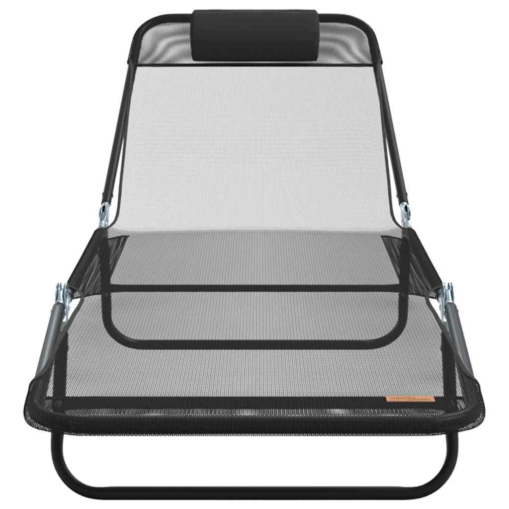 Folding Sun Lounger Black 182 X 55 X 85.5 Cm Textilene